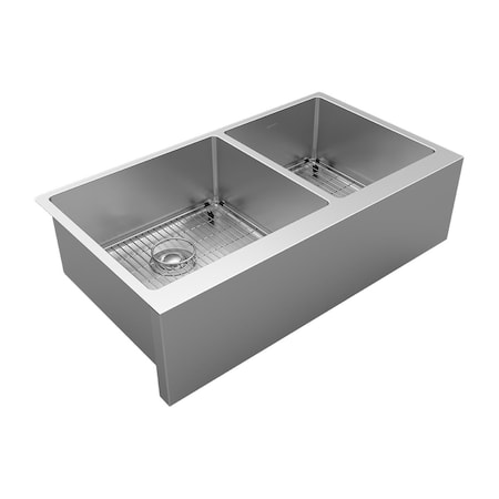 Elkay Crosstown 16 Gauge Stainless Steel 35-7/8" x 20-1/4" x 9" Double Bowl Tall Farmhouse Sink Kit EFRUFF23417DBG